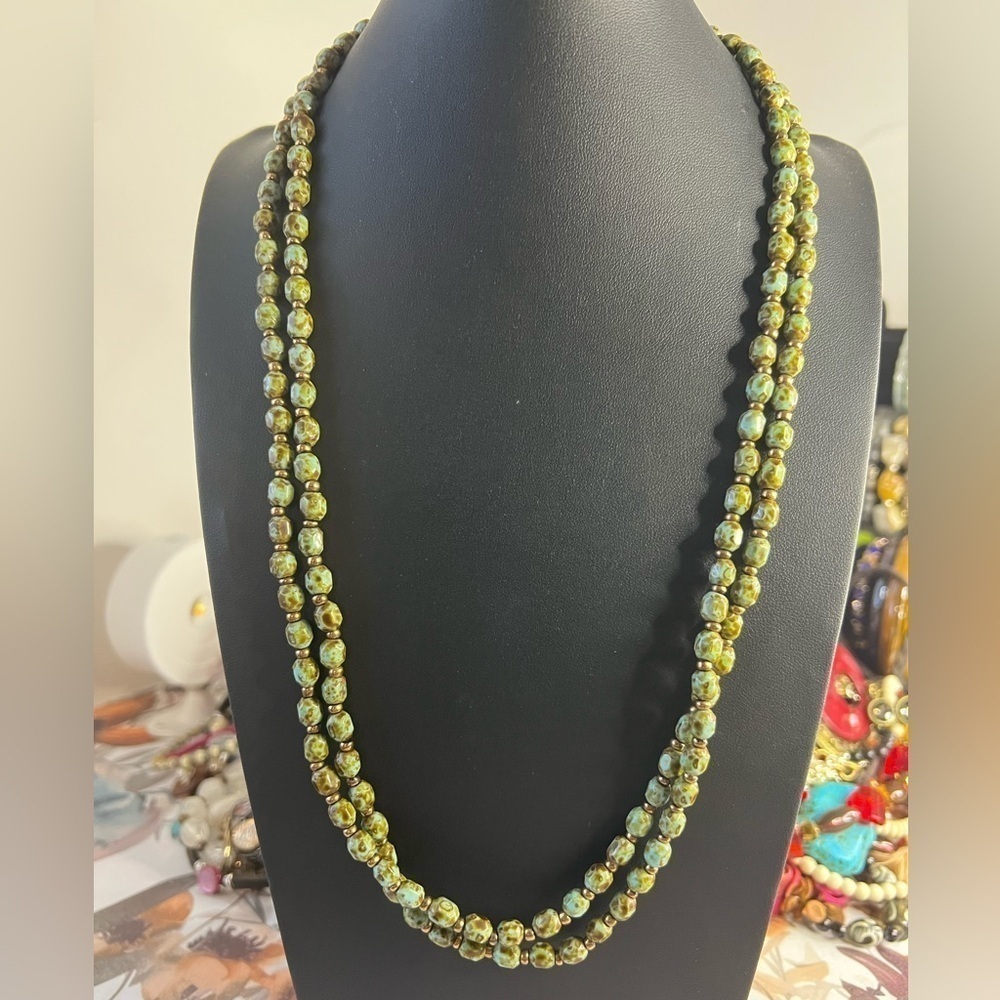 Vintage Czech Glass Picasso Bead Necklace 52” B17